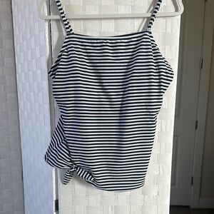 White and Blue Asymmetrical Tie Front Camisole